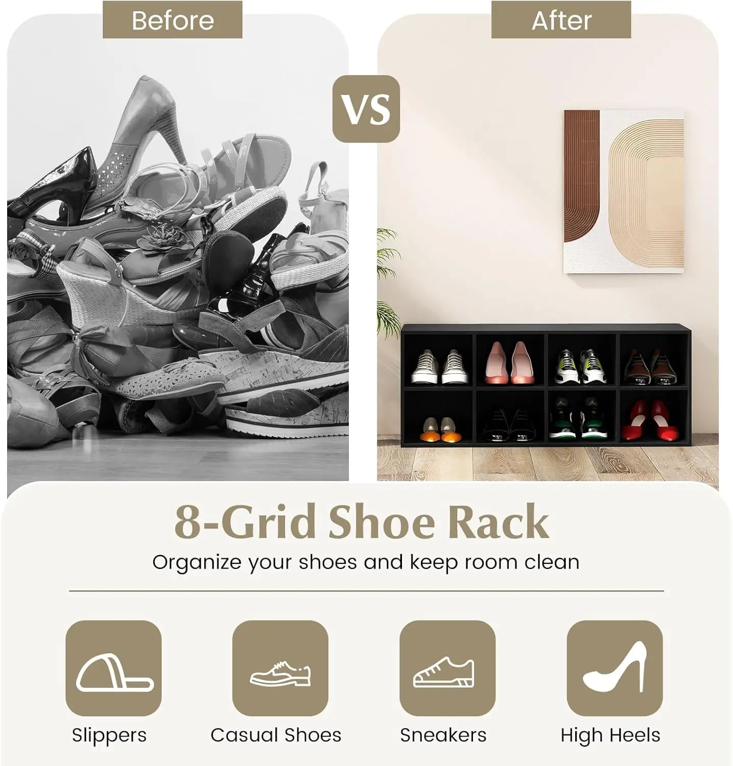 Shoe Bench 8 Cubes, 40"" Entryway Bench With Storage, 8-Cubby Shoe Rack, Shoe Organizer Storage Cabinet For Entryway, Hallway,