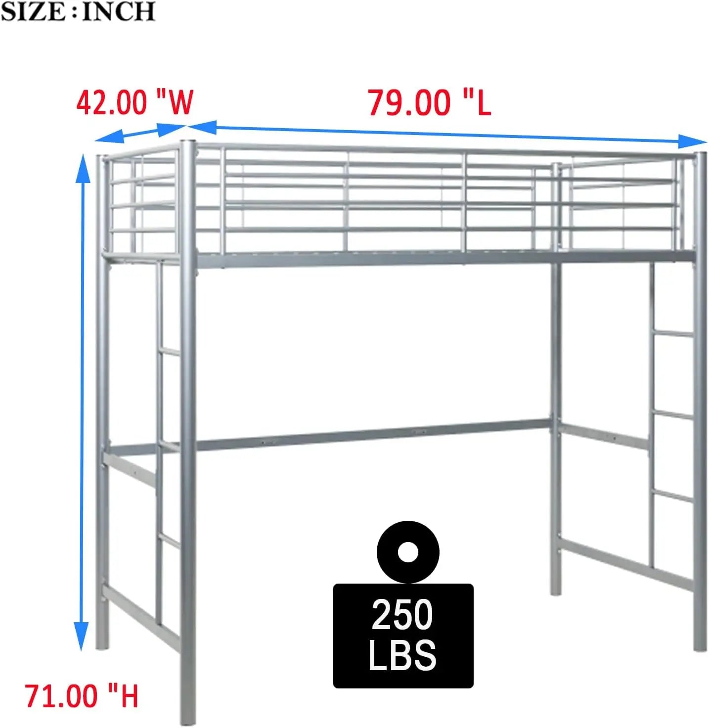Metal Loft Bed,Metal Twin Loft Bed Frame,Mattress Foundation,Space-Saving,Noise Free, For Adults/Teens,No Box Spring