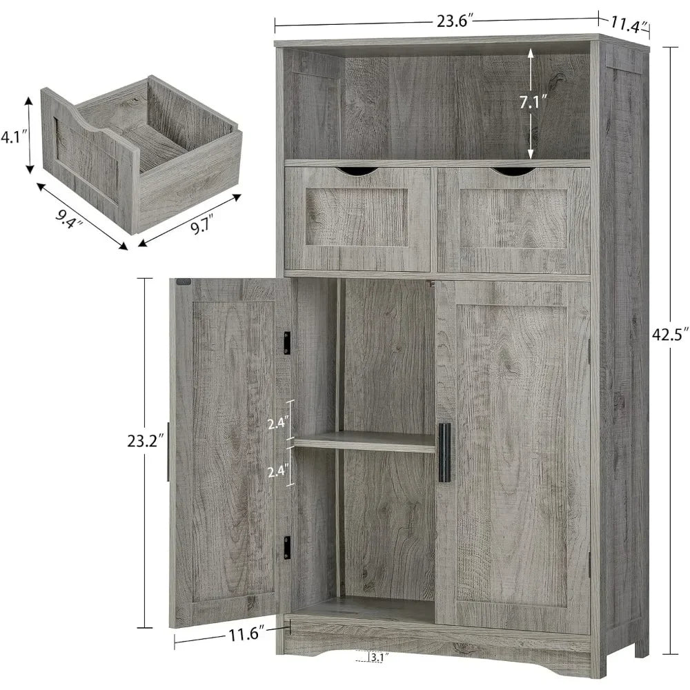 Kitchen Cabinet, 2 Drawers & 2 Adjustable Shelves, Bathroom Cabinet with Doors, Cupboard, Easy to Assemble, Cabinets Kitchen