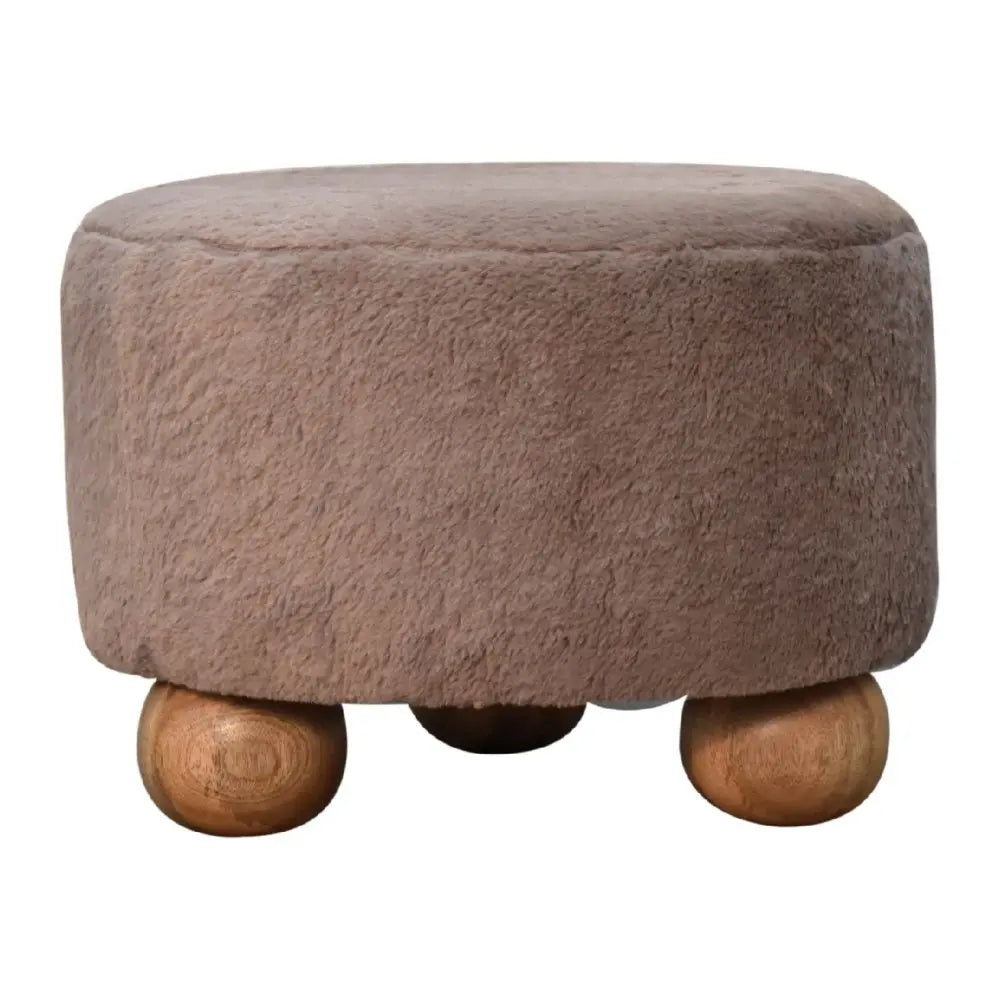 Mocha Faux Fur Round Ball Footstool, Step Stool, stool,Suitable for bedrooms and living rooms, space saving furniture,