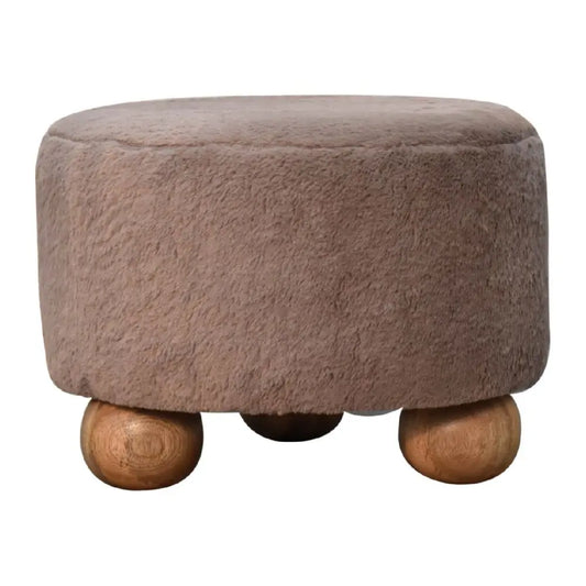 Mocha Faux Fur Round Ball Footstool, Step Stool, stool,Suitable for bedrooms and living rooms, space saving furniture,