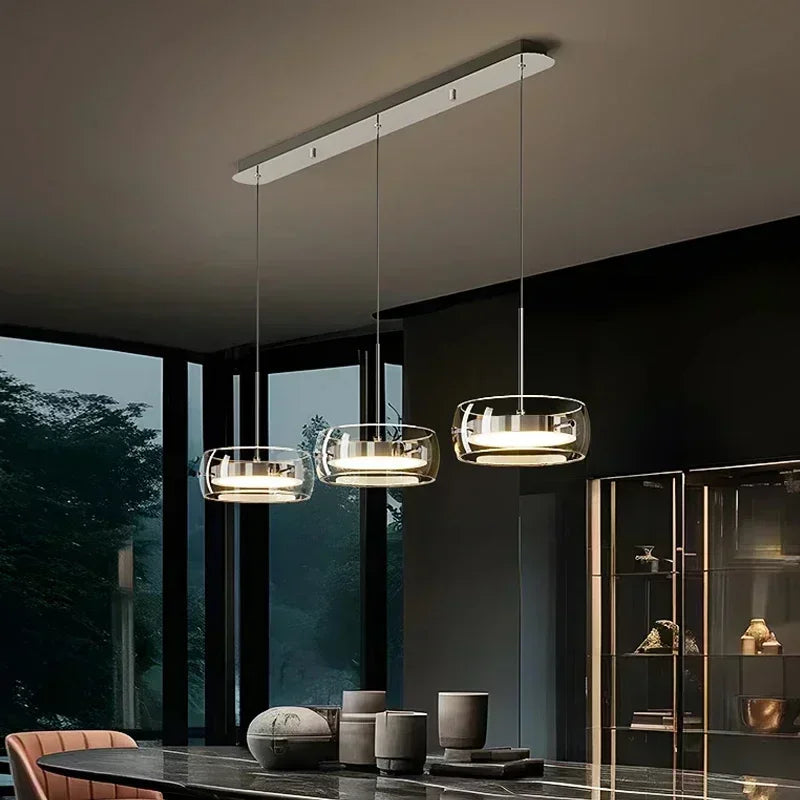 LED Modern Minimalist Dining Table Light Glass Restaurant Pendant Light, Single Head Three Head Restaurant Light Indoor Lighting