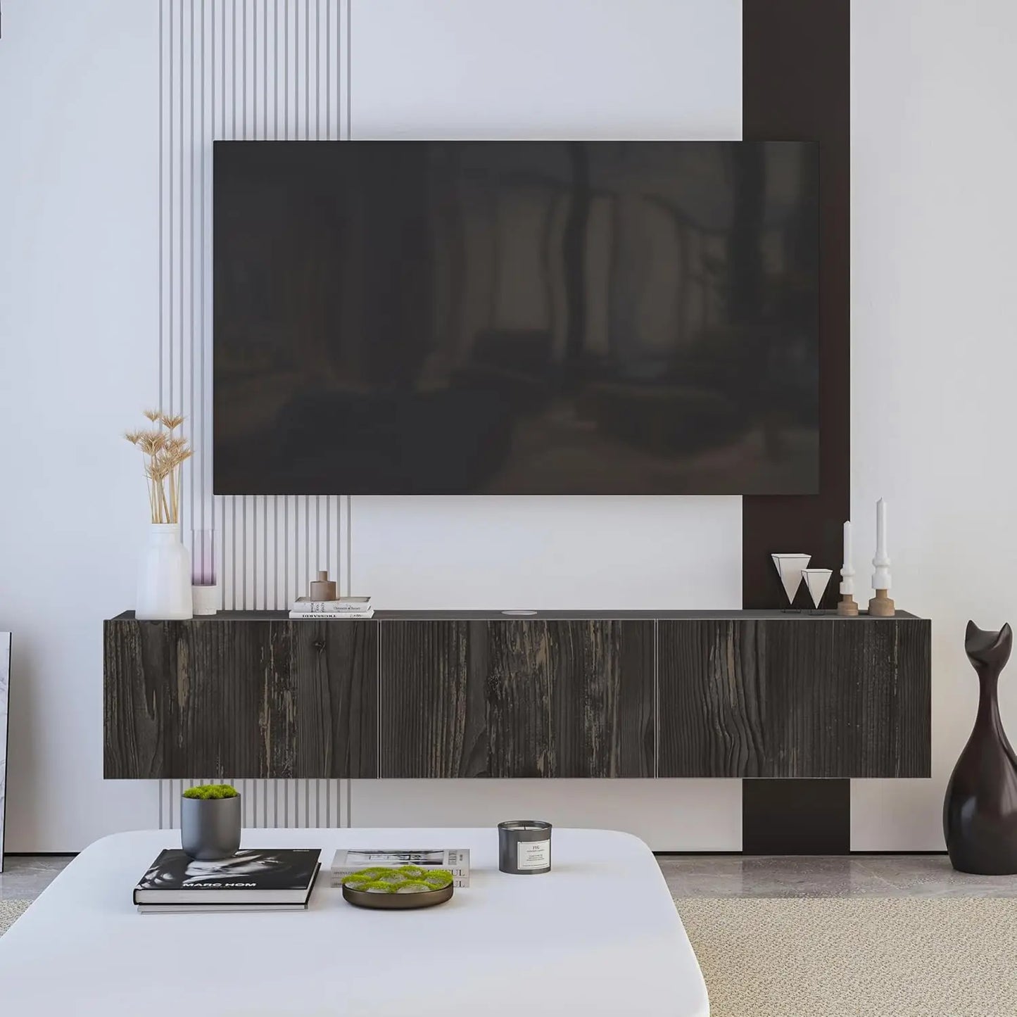 Modern Wall Mounted Media Console, Wall Mounted TV Stand for 65 inch TV
