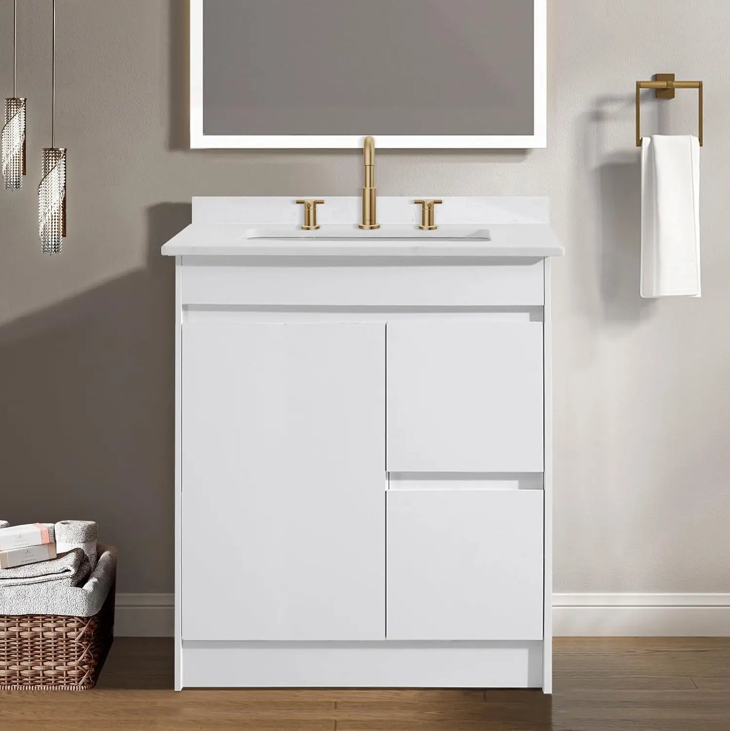 48 inch Bathroom Vanity with Sink Combo Set, Undermount Ceramic Sink w/Thicked Wood Cabinet, Soft Closing Cabinet Door