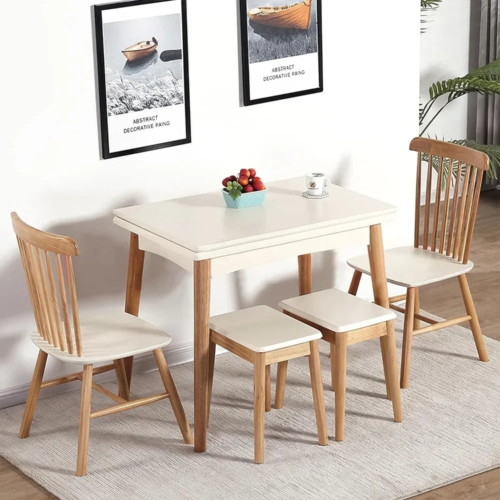 47" Multifunctional Wooden Foldable Dining Table with Thai Oak Legs, Modern Space Saving Kitchen Table for Living Room