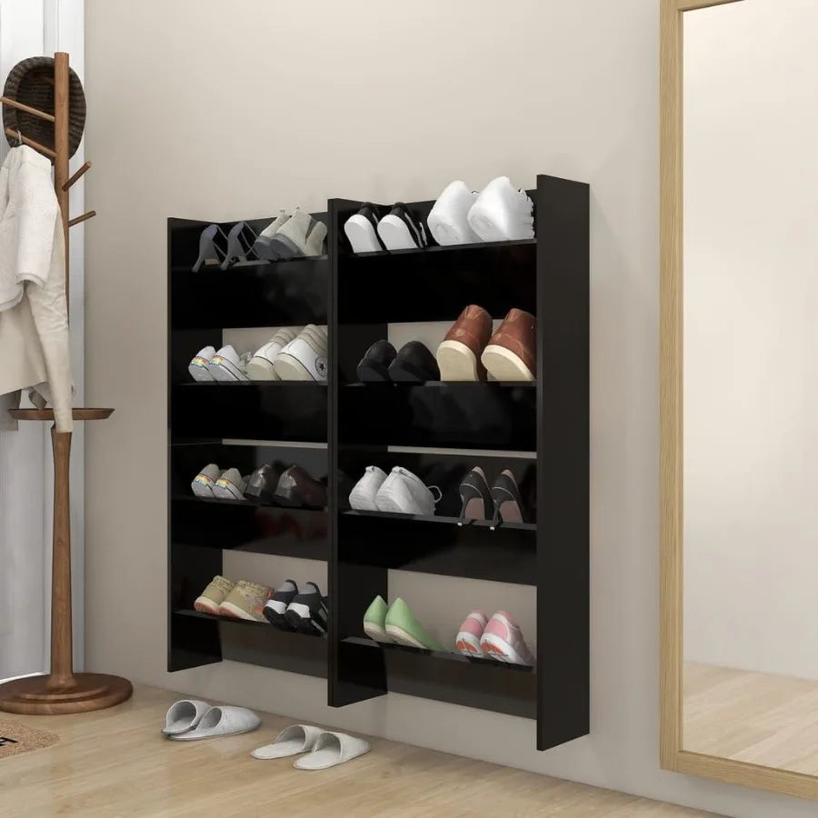 Wall Shoe Cabinets 4 pcs Black 23.6x7.1x23.6 Engineered Wood