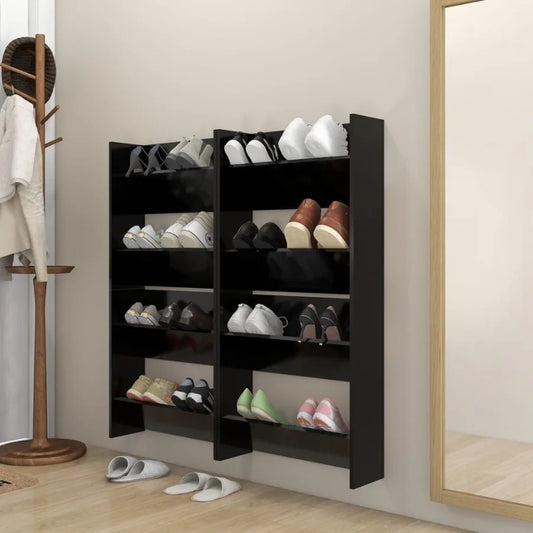 Wall Shoe Cabinets 4 pcs Black 23.6x7.1x23.6 Engineered Wood
