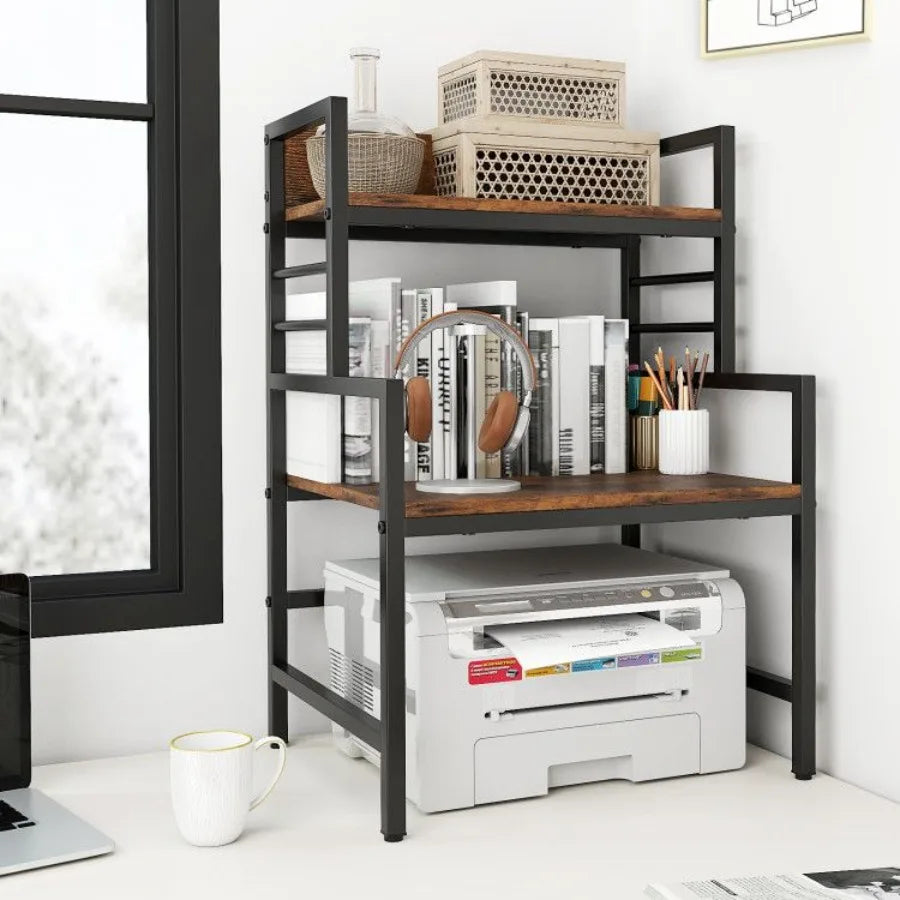 3Tier Microwave Stand with 2 Open Shelves and Heavyduty Metal Frame