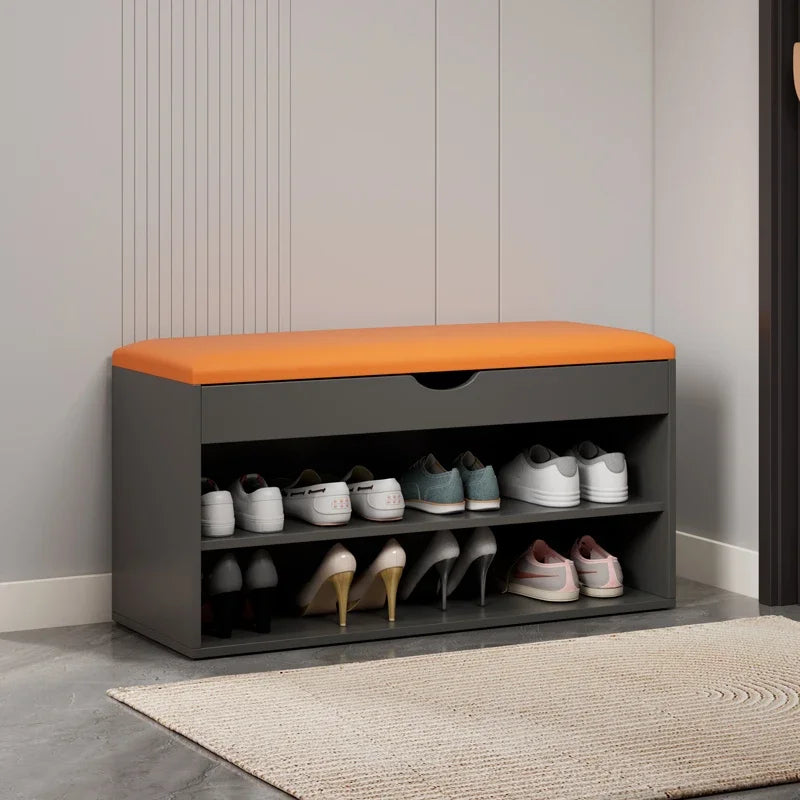 xyy enters the door and enters home to change shoes, stool, and shoe cabinet integrated storage at the door of the home