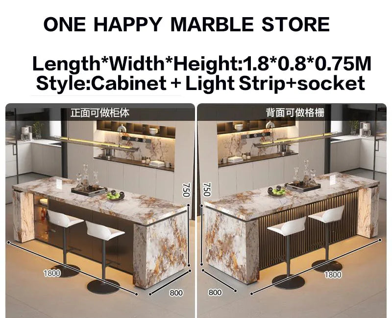Luxury Marble Kitchen Island Dining Table, Custom Modern Bar Countertop, High-End Open Kitchen Design, Integrated Home Furniture