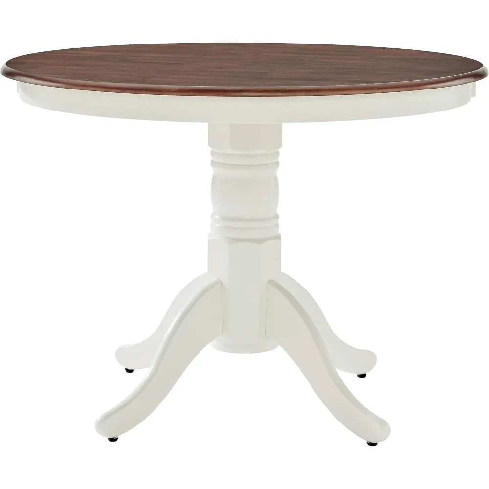Shelby Traditional Round Wood Dining Room Table, Distressed White