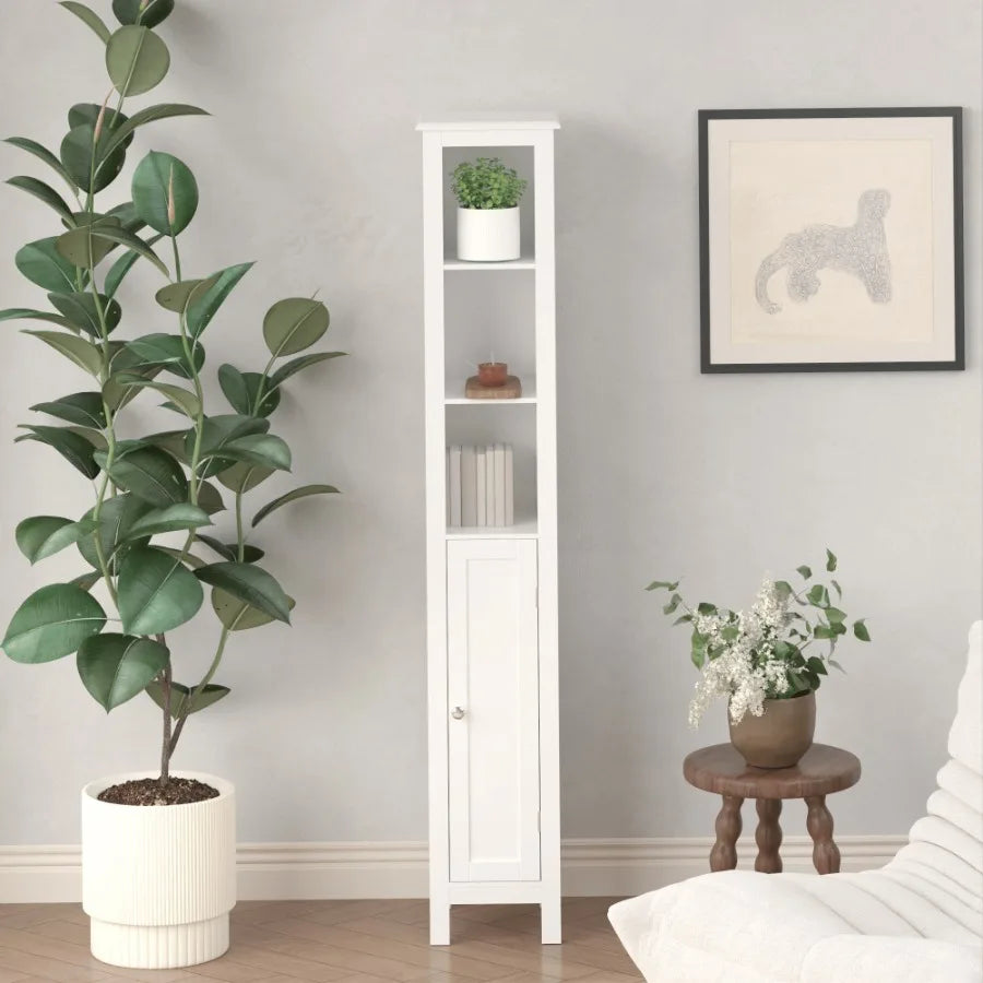 66.92 Tall Bathroom Storage Cabinet with Adjustable Shelves Slim 1 Doors Freestanding Cabinet with AntiTip Open compartments fo
