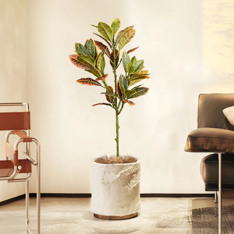 120cm Large Fake Ficus Tree Artificial Tropical Rubber Plants Plastic Codiaeum Tree Leaves Autumn Leafs for Home Garden Decor
