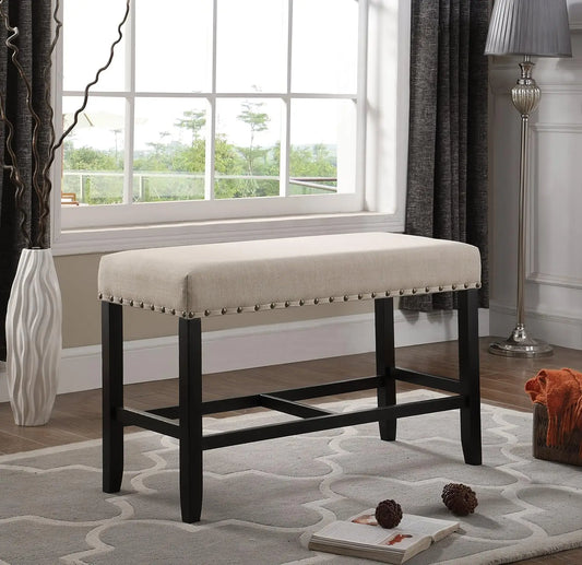 Biony Fabric Counter Height Bench With Nailhead Trim, Tan