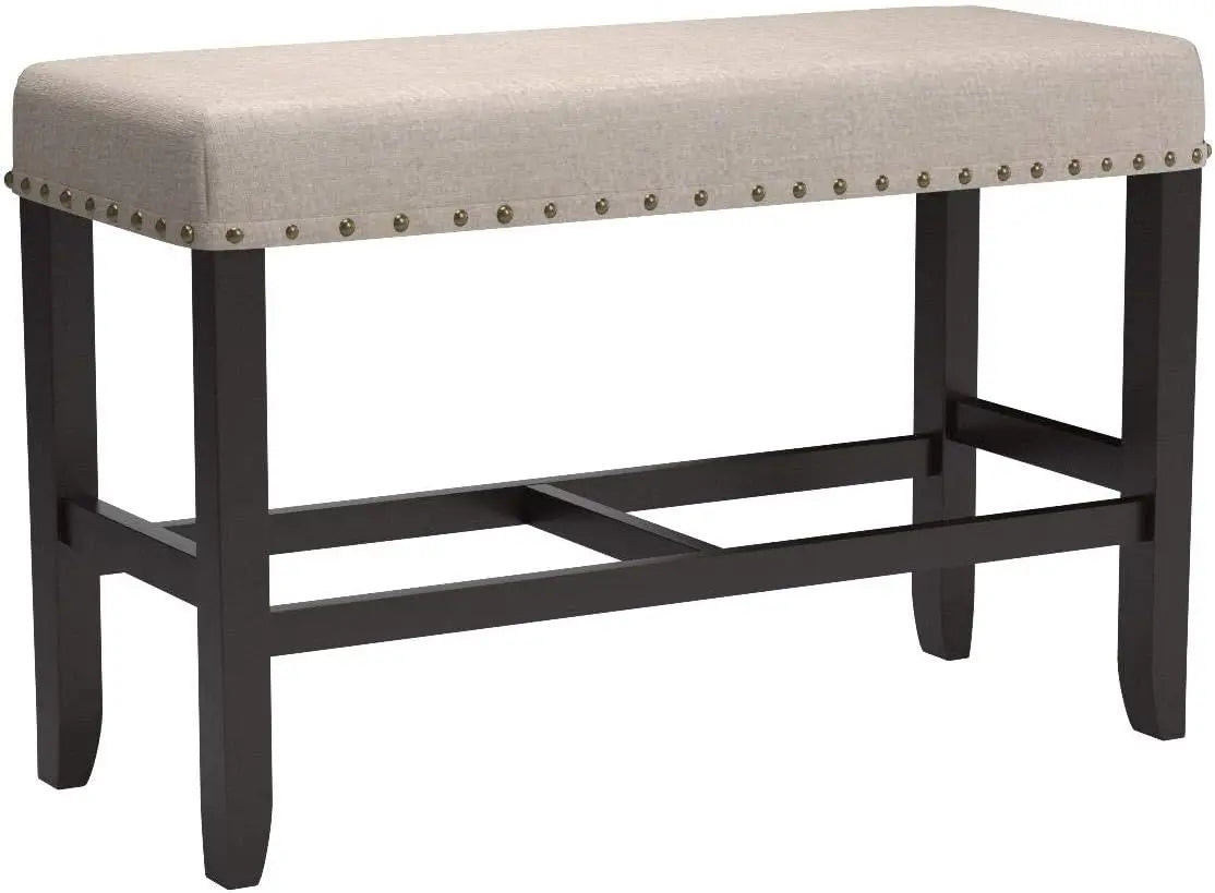 Biony Fabric Counter Height Bench With Nailhead Trim, Tan