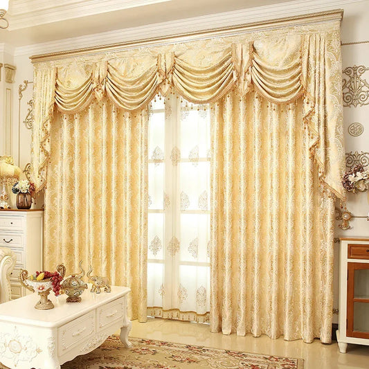 Encrypted Gold Jacquard European Style Curtain Fabric Curtains for Living Dining Room Bedroom