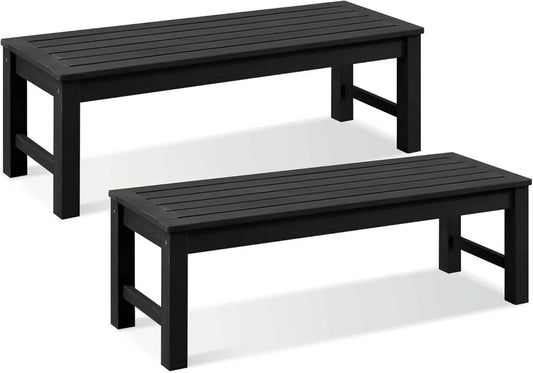 Knight Bench Set of 2, Two Person Outdoor Poly Lumber Patio Backless Bench, Weatherproof Garden Bench That Never Rot and