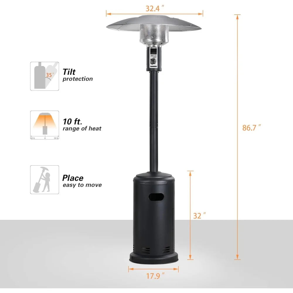 Patio Heater  Outdoors Gas Patio Heaters Tall Standing Patio Heater Commercial Outdoor Heater (Black)
