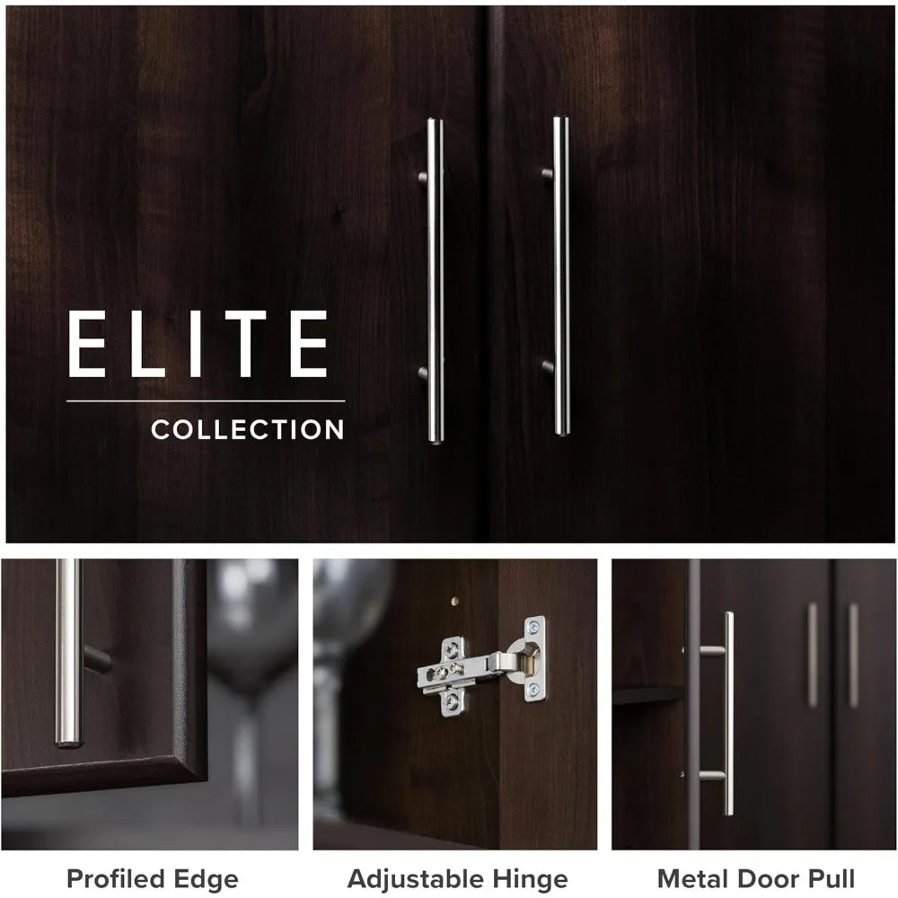 Elite 32" Storage Cabinet Closet, Brown Storage Cabinet, Linen Cabinet, Wardrobe Cabinet with Hanging Rail and Shelves 24.5" D