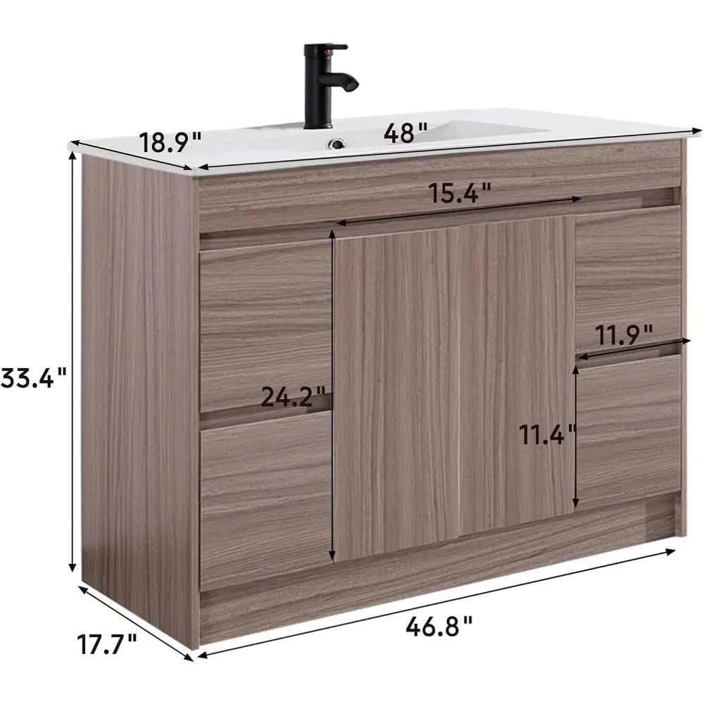 48 inch Bathroom Vanity with Sink Combo Set, Undermount Ceramic Sink w/Thicked Wood Cabinet, Soft Closing Cabinet Door