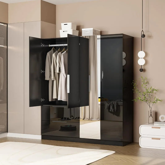 72.8" H Armoire with Mirror, 4 Door & 2 Drawers, Freestanding Wardrobe Closet for Bedroom, Wardrobes