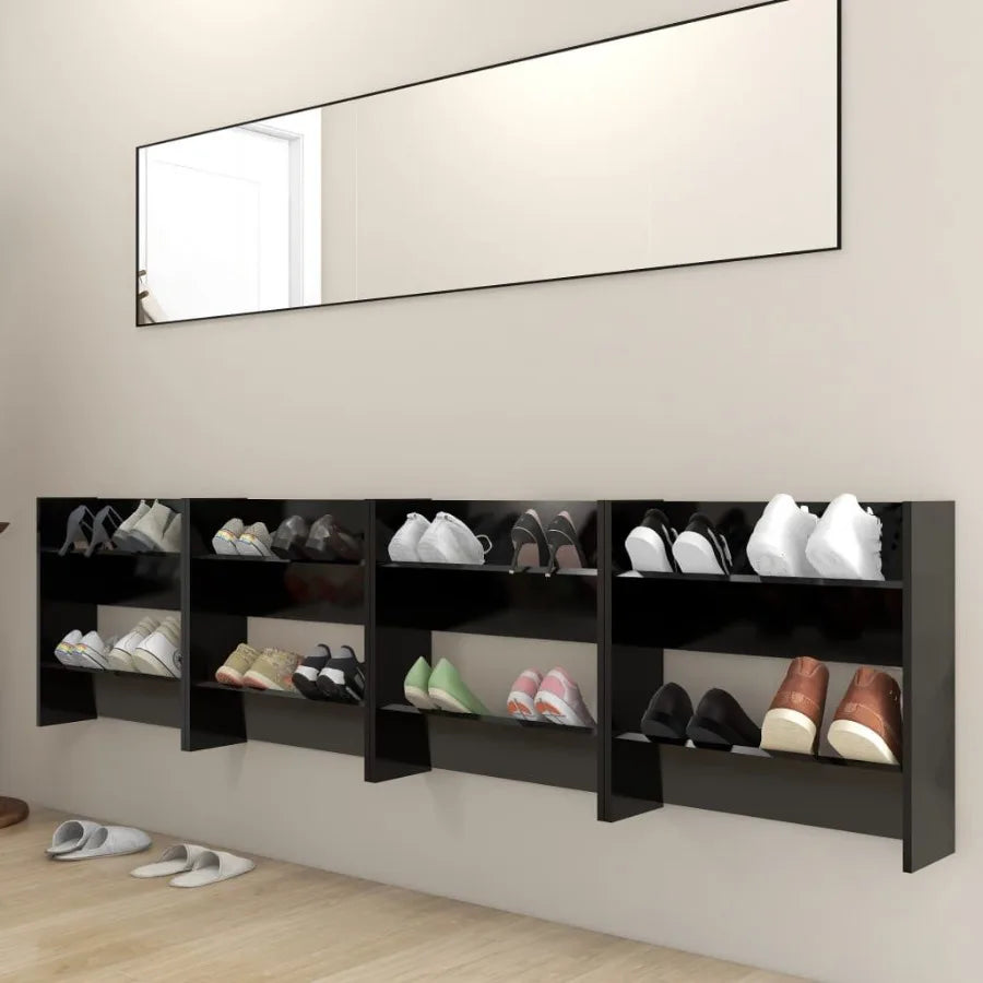 Wall Shoe Cabinets 4 pcs Black 23.6x7.1x23.6 Engineered Wood