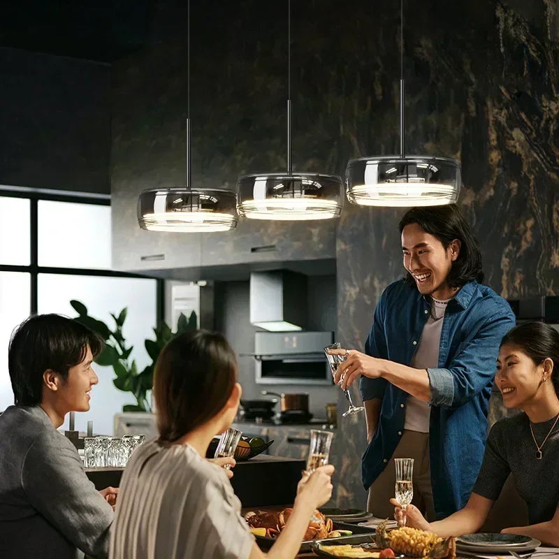 LED Modern Minimalist Dining Table Light Glass Restaurant Pendant Light, Single Head Three Head Restaurant Light Indoor Lighting