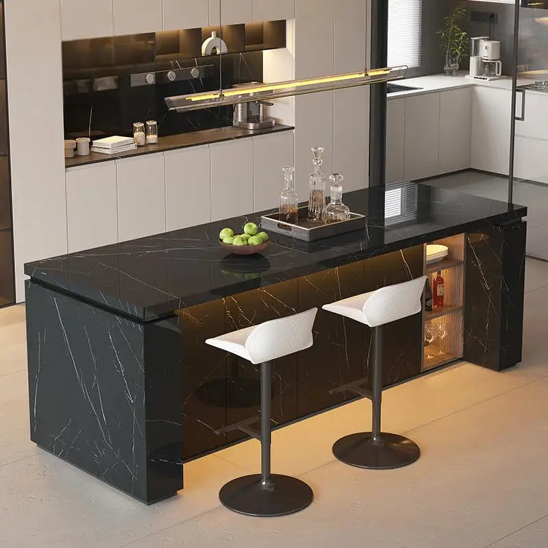 Luxury Marble Kitchen Island Dining Table, Custom Modern Bar Countertop, High-End Open Kitchen Design, Integrated Home Furniture