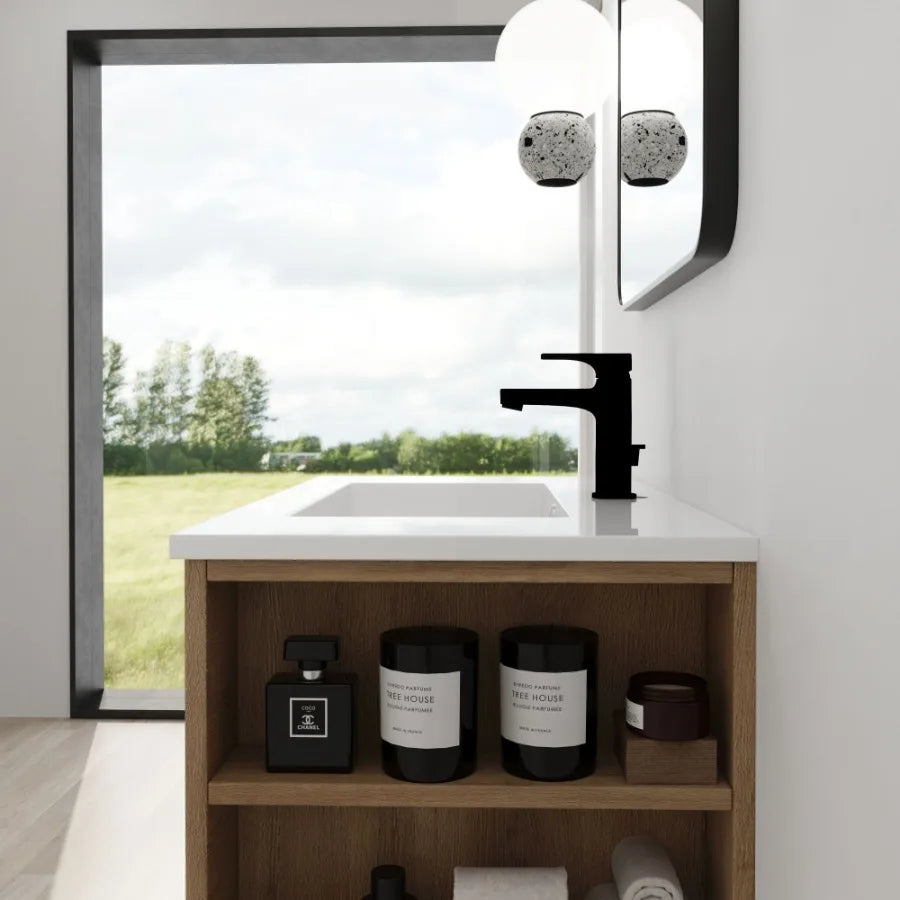 30 Inch Wall Mounting Bathroomg Vanity With Sink Soft Close Drawer and Side ShelfGBVB01430IMOGRB3020MOWH