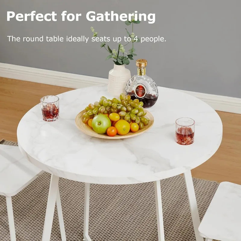 Round Dining Room Table with Wood Grain Tabletop and Steel Frame, for Kitchen, Living Room, Office, Conference,