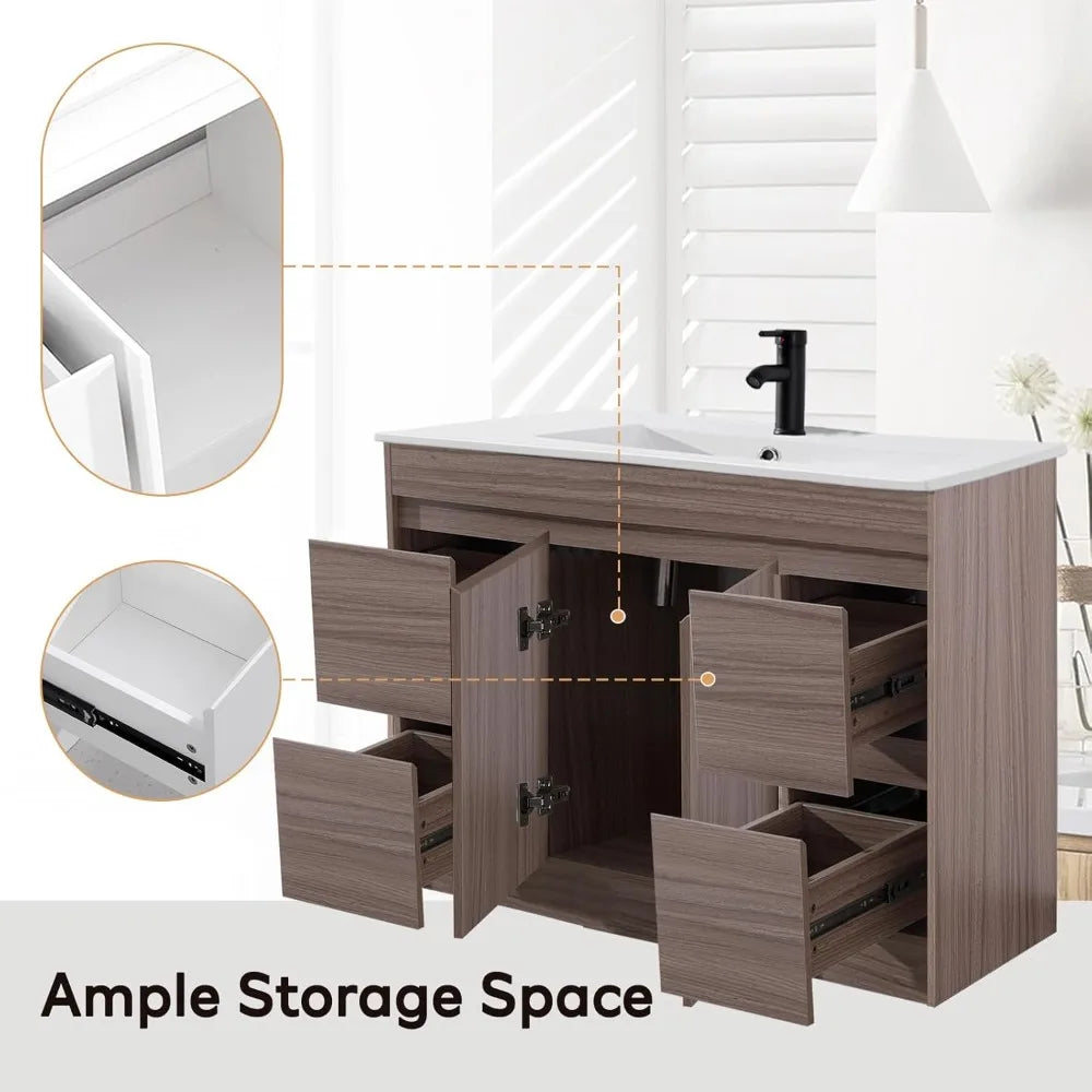 48 inch Bathroom Vanity with Sink Combo Set, Undermount Ceramic Sink w/Thicked Wood Cabinet, Soft Closing Cabinet Door