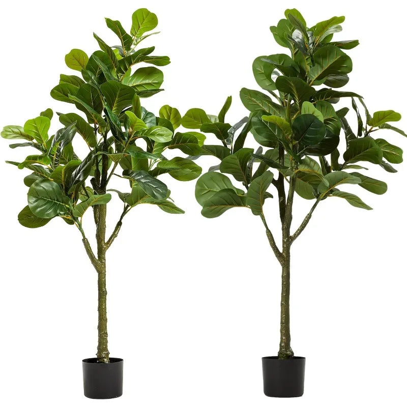 Garden 4.3ft Artificial Fiddle Leaf Fig Trees, 51in Tall Faux Plants with Pots, Indoor Outdoor Greenery for Home Office Li