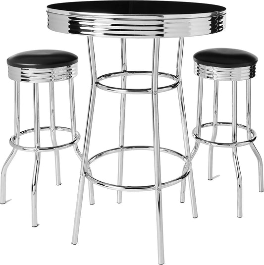 3905Set Retro 3Pc Bar Set W/ 2 Stools Bla And Chrome