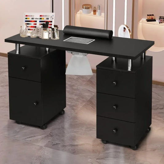 Manicure Tables Desk for Nail Tech Nail Table Beauty Salon Tech Station w/Electric Downdraft Vent Wheels Cushion Manicure Table