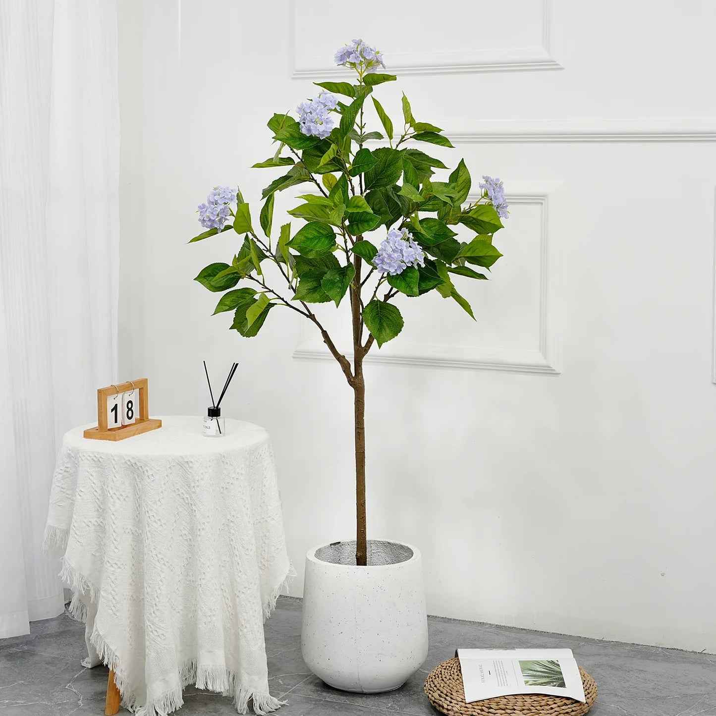 Artificial Hydrangea Flowers Tree, 4ft/5ft Tall Fake Potted Decorative Hydrangea Tree, Realistic Modern Artificial Tree