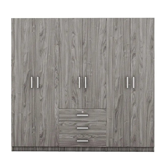 6 Door Armoire Wardrobe Closet With Big 3 Drawers, Wooden Freestanding Bathroom Armoire Cabinet With Shelves And Hanging Rod,