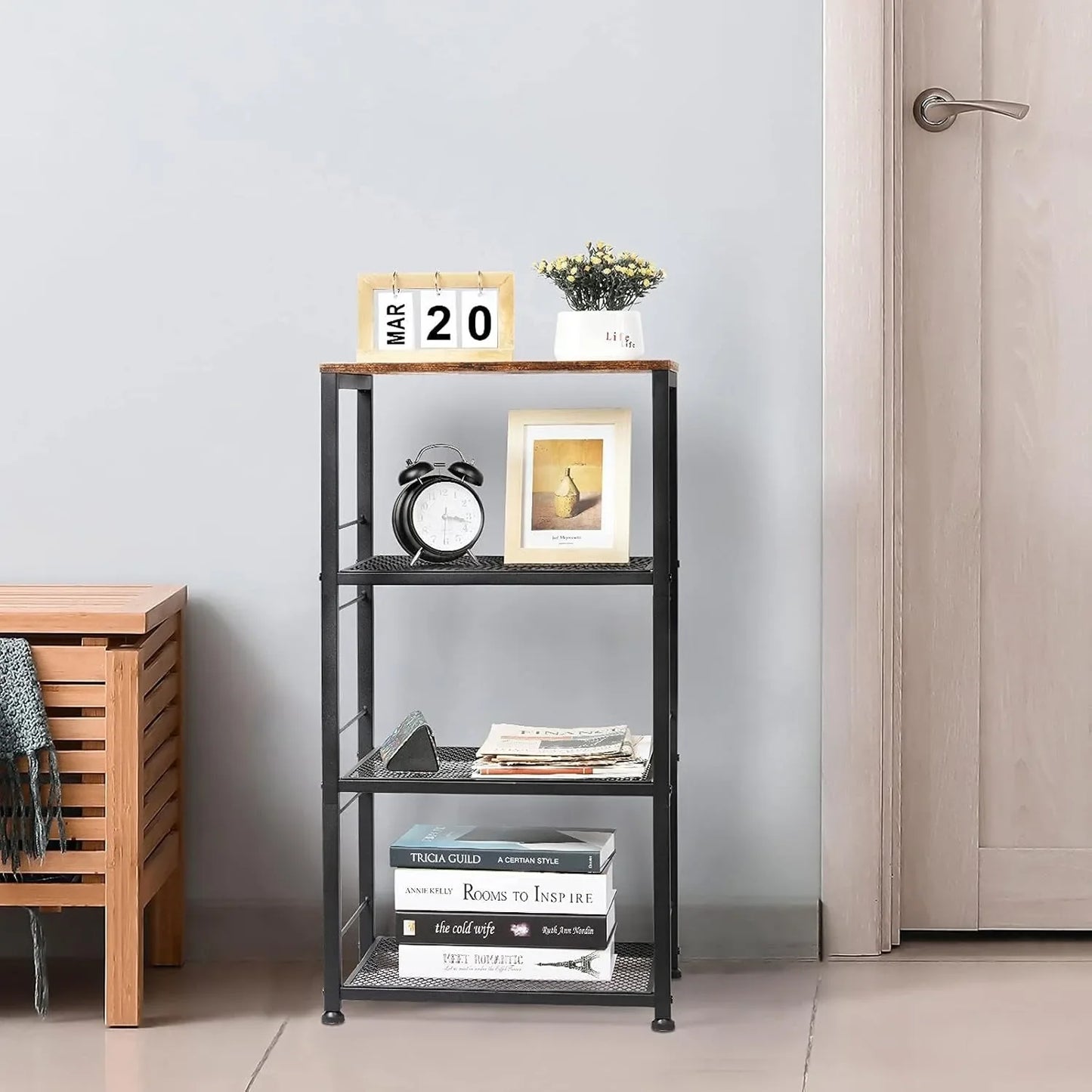Heavy-Duty 4-Tier Wooden Kitchen Cart with Wheels | Microwave Stand & Bar Storage Trolley for Bedroom/Bathroom/Office