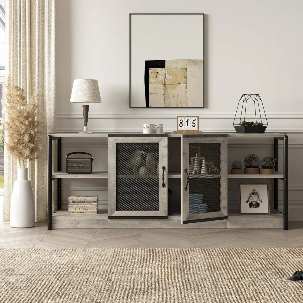 TV Stand for 65+ Inch TV,Industrial Entertainment Center TV Media Console Cabinet, Farmhouse TV Stand with Storage and Mesh Door