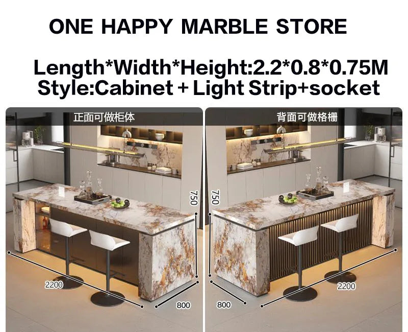Luxury Marble Kitchen Island Dining Table, Custom Modern Bar Countertop, High-End Open Kitchen Design, Integrated Home Furniture