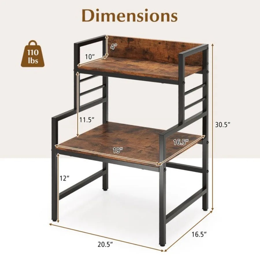3Tier Microwave Stand with 2 Open Shelves and Heavyduty Metal Frame