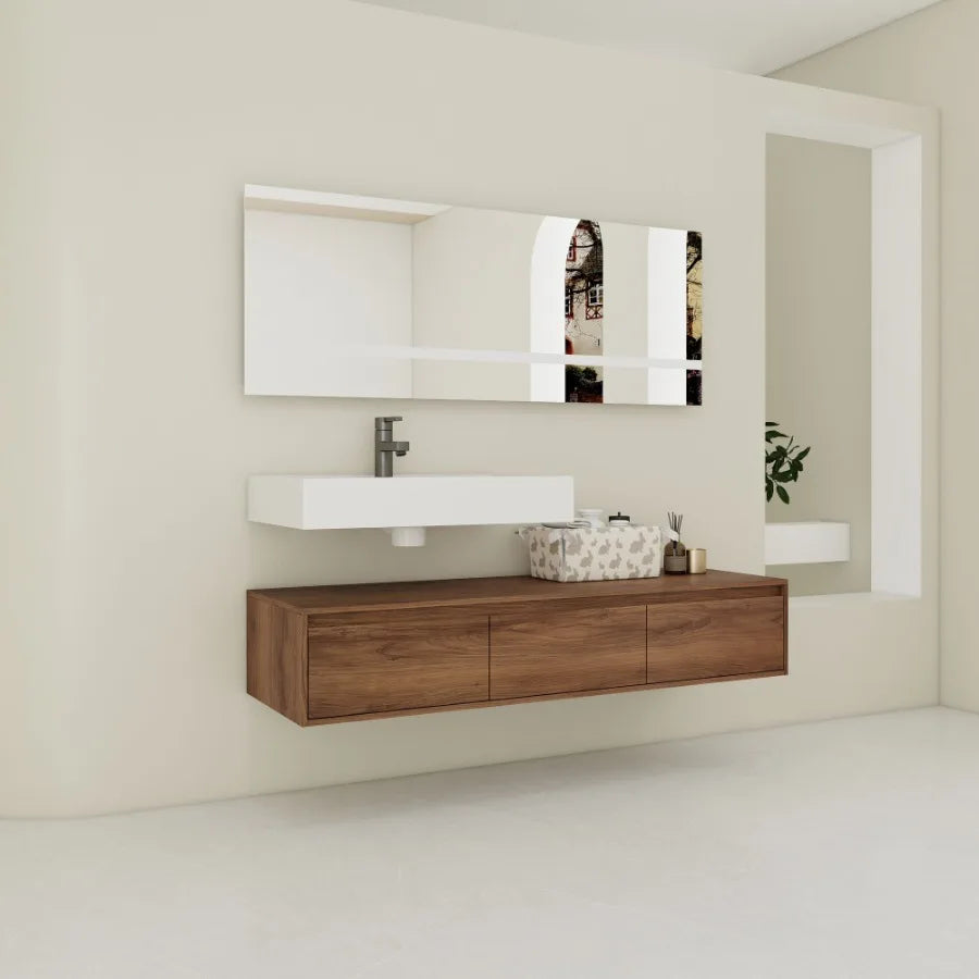 60 inch WallMounted Bathroom Vanity with Resin Sink Soft Close Drawer Float Mounting Design