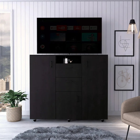 Double Door Cabinet Dresser Quizz Two Drawers Single Cabinet Rod Black gue Finish