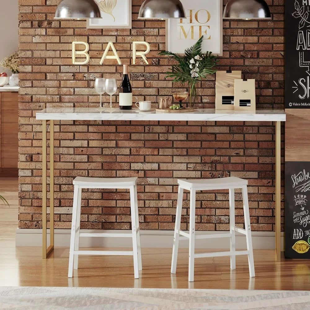 Set of 2 Industrial Bar Stools – 23.6" Rustic Brown/Black Saddle Seats with Footrests for Kitchen & Dining