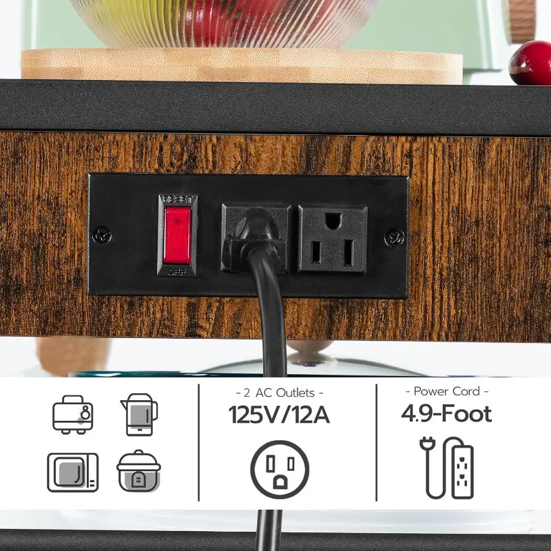 Kitchen Bakers Rack with Power Outlet, 5-Tier Coffee Bar with Adjustable Wine Rack, Microwave Stand with 10 S-Shaped Hooks,