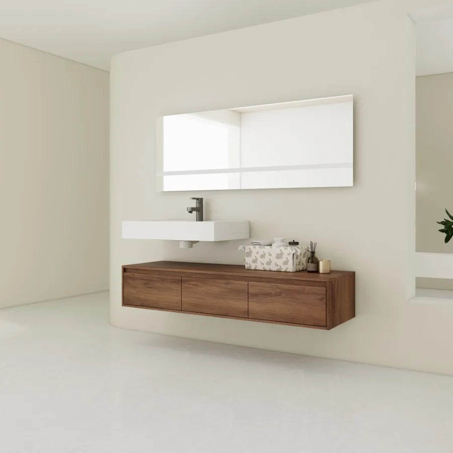 60 inch WallMounted Bathroom Vanity with Resin Sink Soft Close Drawer Float Mounting Design