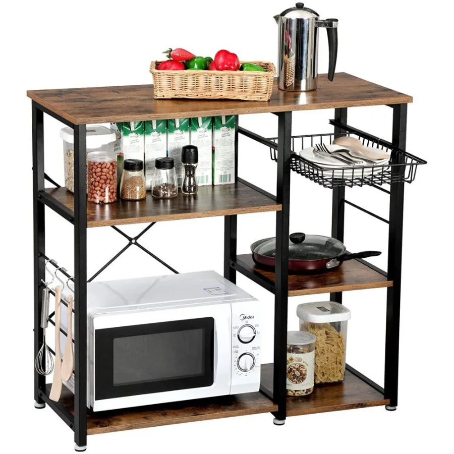 3Tier Industrial Kitchen Baker's Rack Utility Microwave Oven Stand Storage Cart Workstation Shelf Vintage