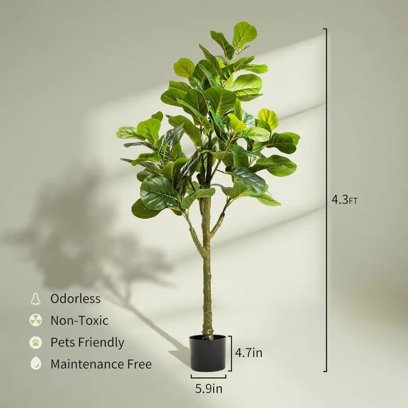 Garden 4.3ft Artificial Fiddle Leaf Fig Trees, 51in Tall Faux Plants with Pots, Indoor Outdoor Greenery for Home Office Li