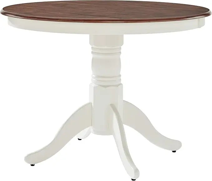 Shelby Traditional Round Wood Dining Room Table, Distressed White