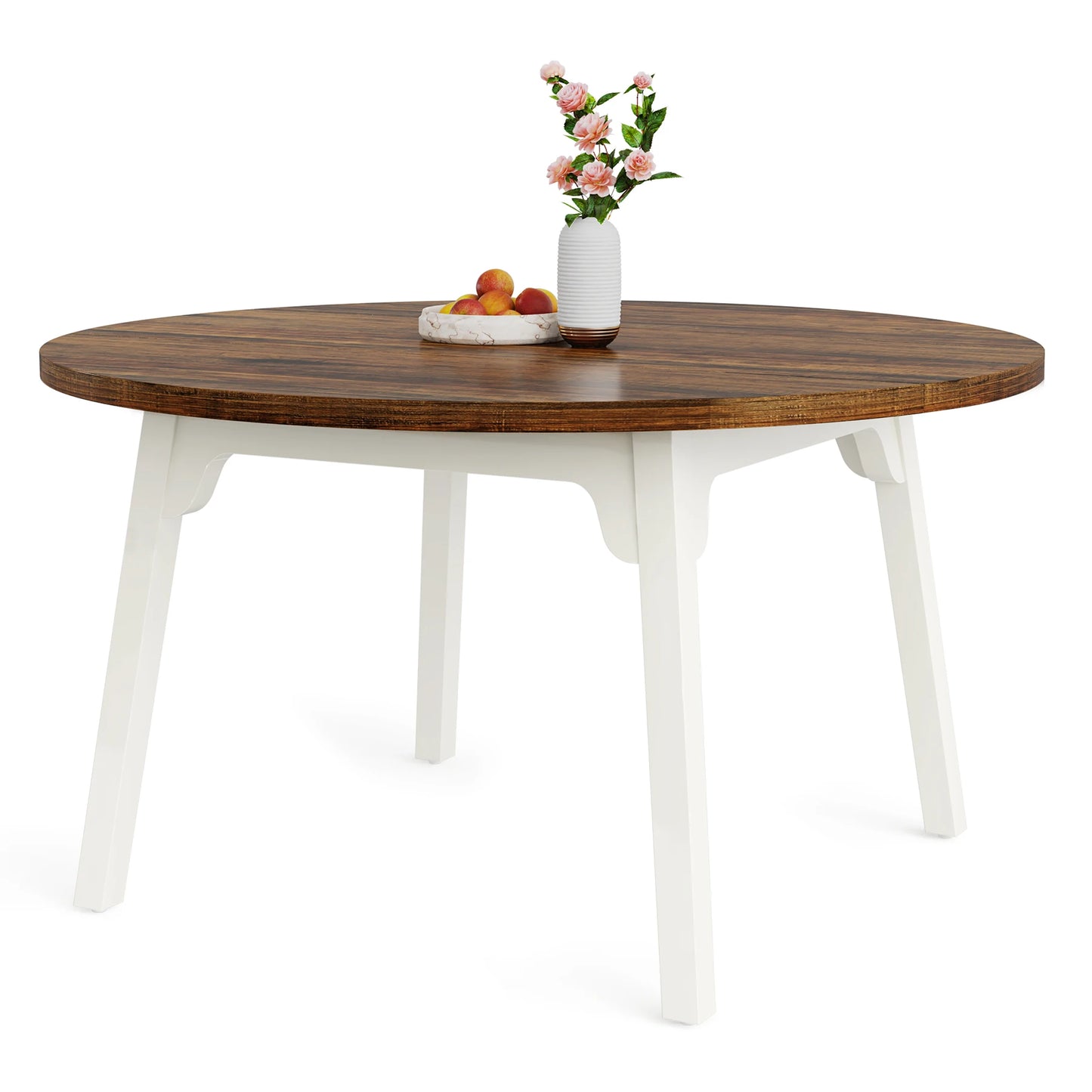 Tribesigns Round Dining Table, 46-Inch(118cm)Wood Kitchen Table with Sturdy Metal Base for 4-6 People,Rustic Brown