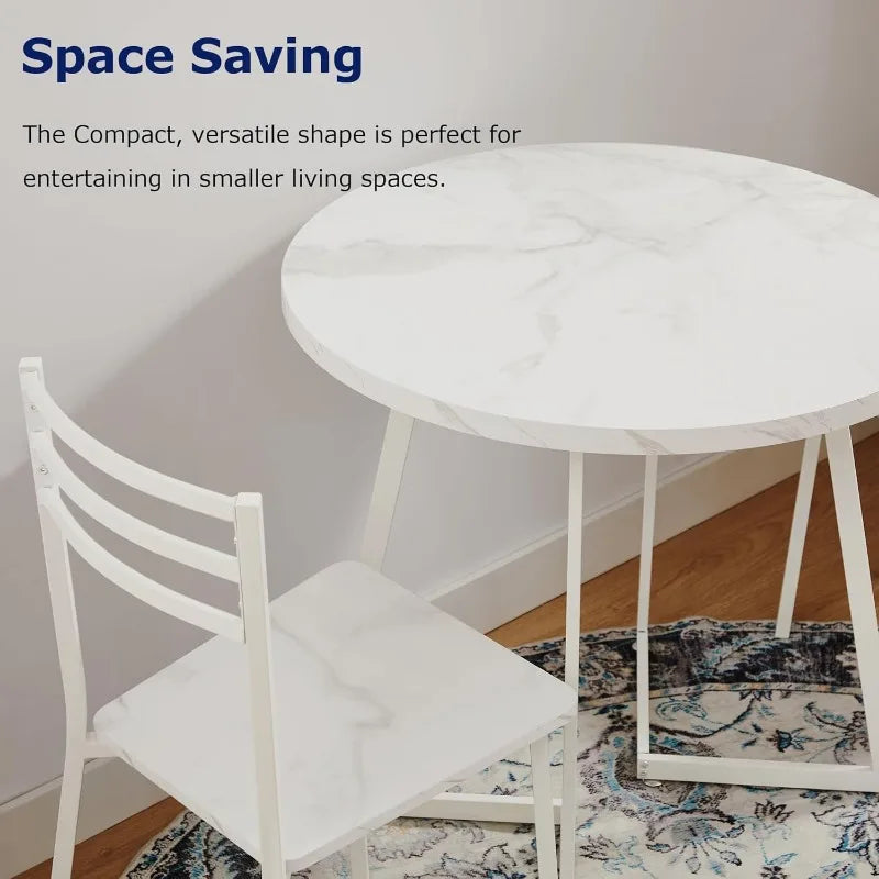 Round Dining Room Table with Wood Grain Tabletop and Steel Frame, for Kitchen, Living Room, Office, Conference,